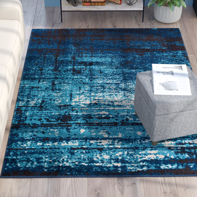 Trent Austin Design Coolidge Modern Distressed Navy Blue Area Rug